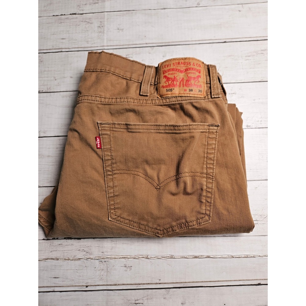 Levis 505 Regular Fit Brown Pants Mens 38x30 Cotton Stretch Straight Leg (28.5")